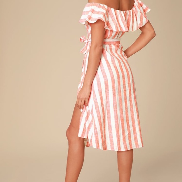 Orange Striped Off-the-Shoulder Midi Dress - Picture 3 of 3
